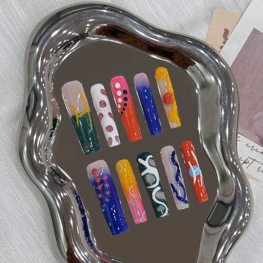 Extra long funny cartoon cute handmade nails personalized  hand-painted fake nails removable nail | 365nails