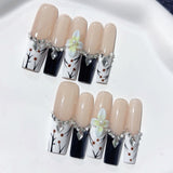 Elegant Nude Floral Crystal Contrast Press On Nails