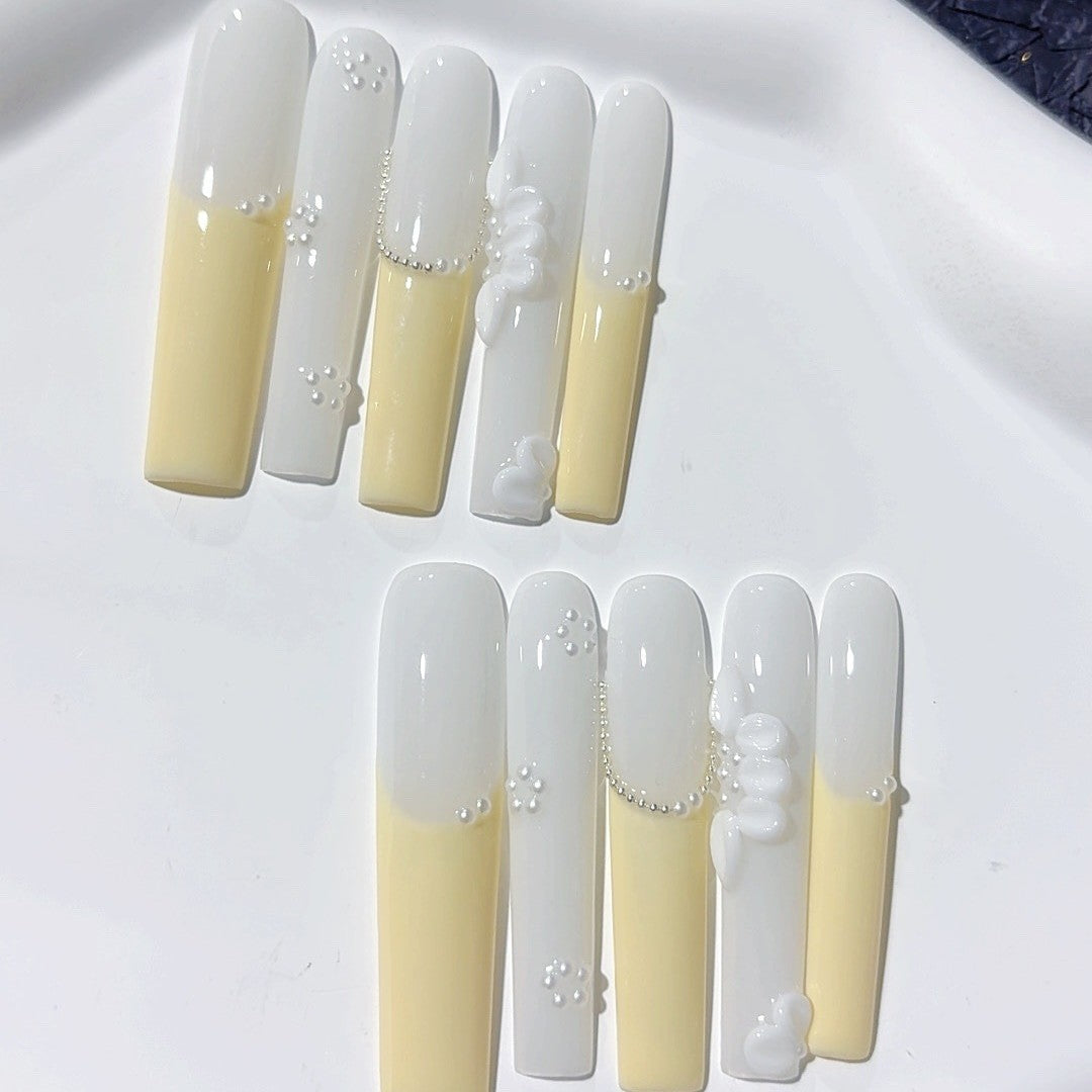 Ivory Yellow Pearl Minimal Press On Nail Set