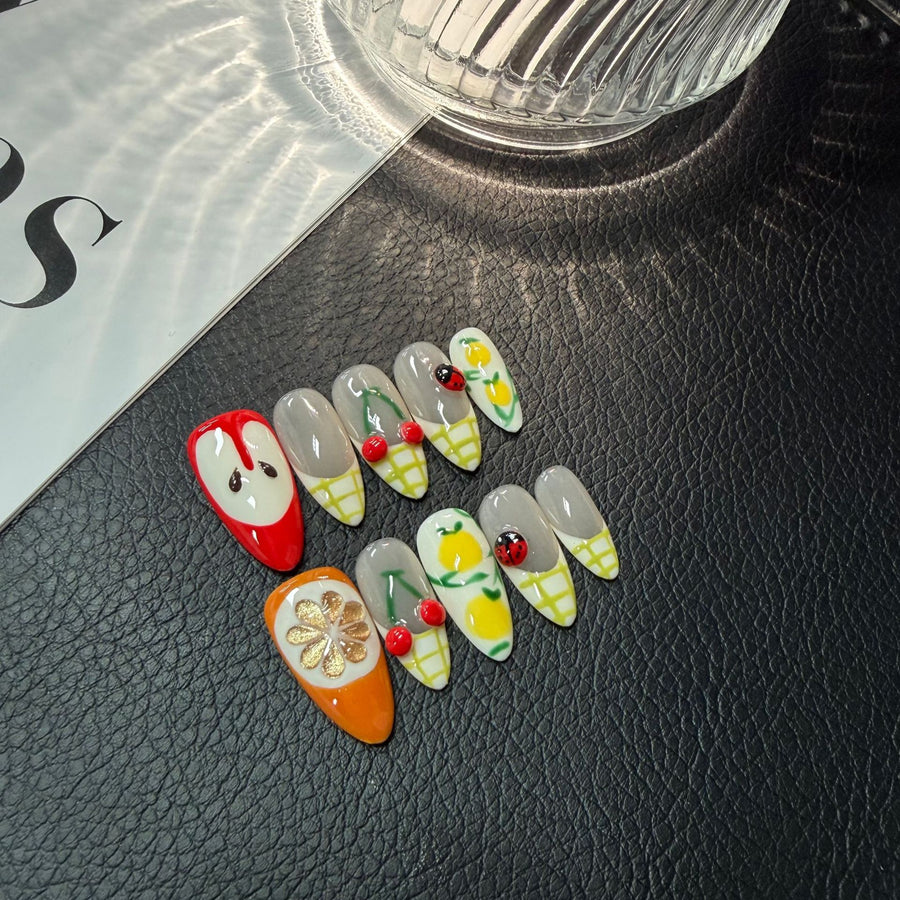 365nails: "Fruit Salad" – 3D Cherry Handmade Almond Nails