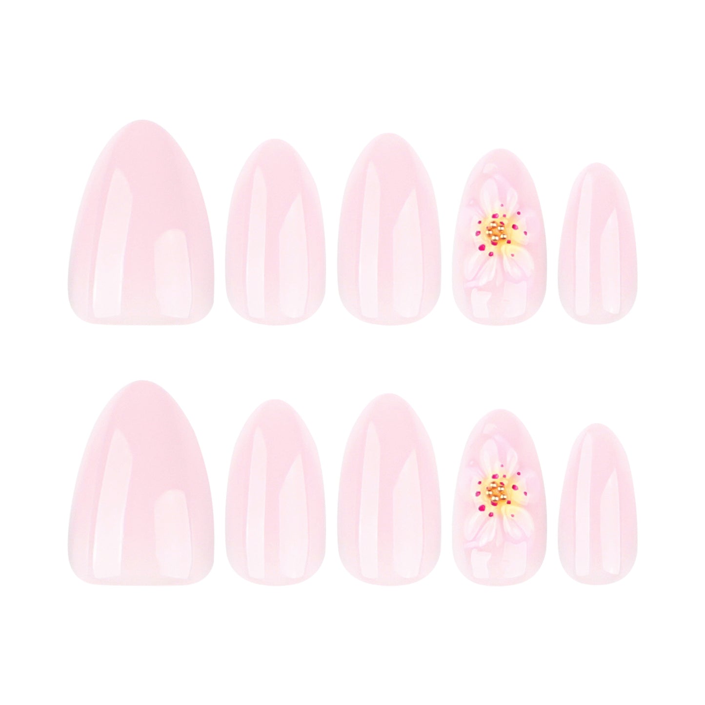 Short almond 3D three-dimensional fresh flower press-on nails
