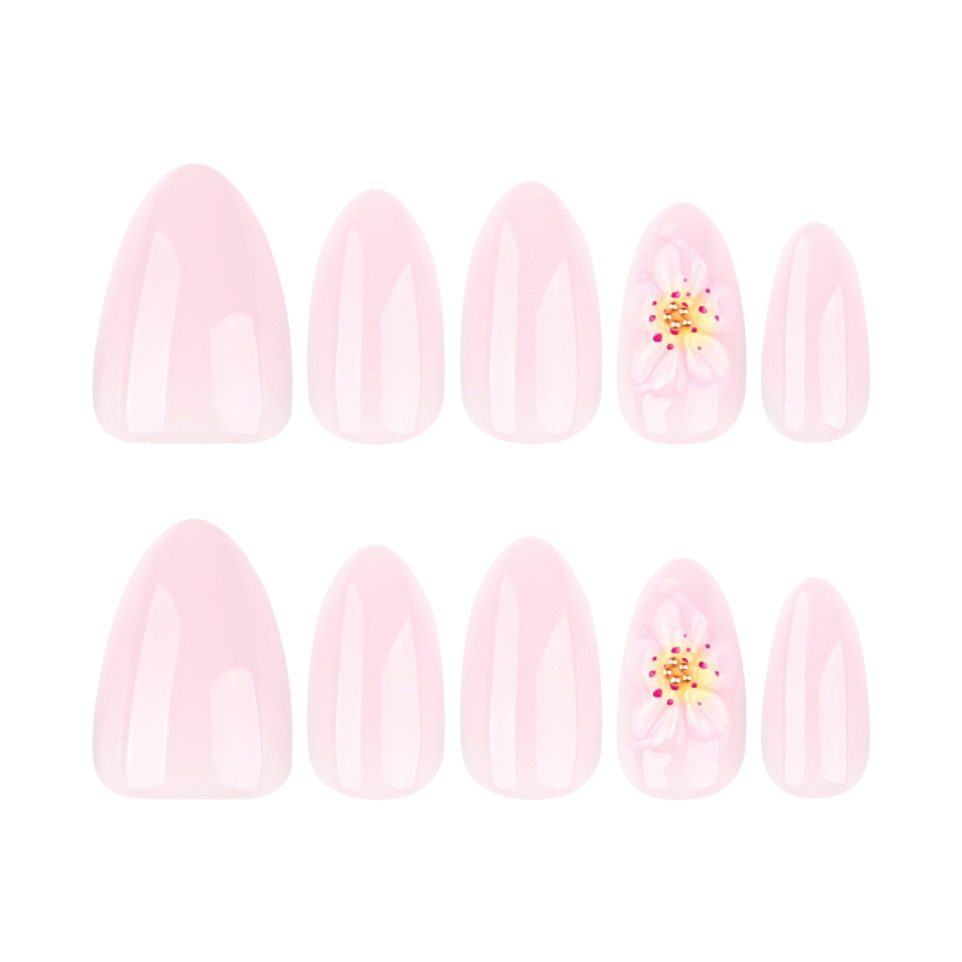 Short almond 3D three-dimensional fresh flower press-on nails