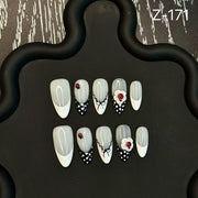 365nails: "Jardim Monocromático" – Unhas de Amêndoa Artesanais Florais e de Poá 3D