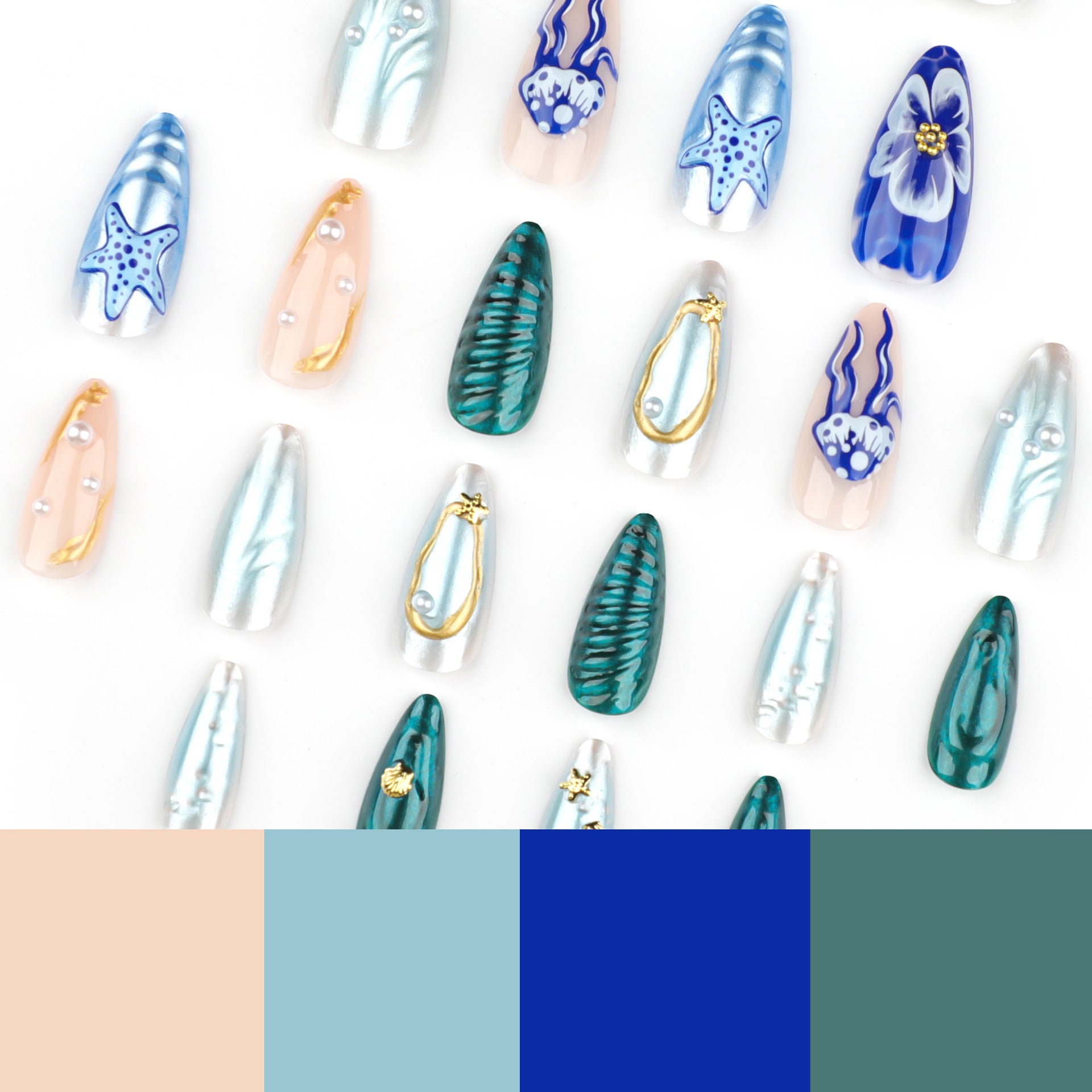 3D Ocean  Pearl Nail Art Short Almond Wearable    False Nail Wholesale｜365nails