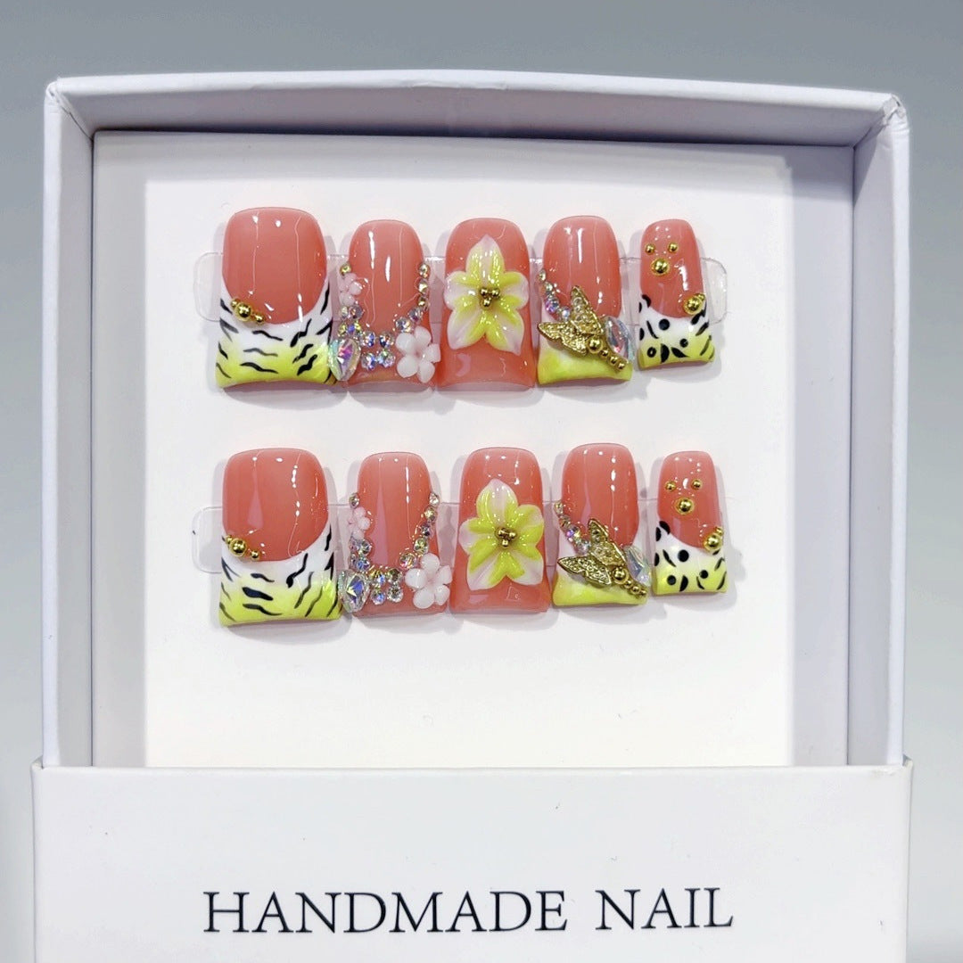 Wild Blossom: "Tiger & Flower Fantasy" – Square Press-On Nails