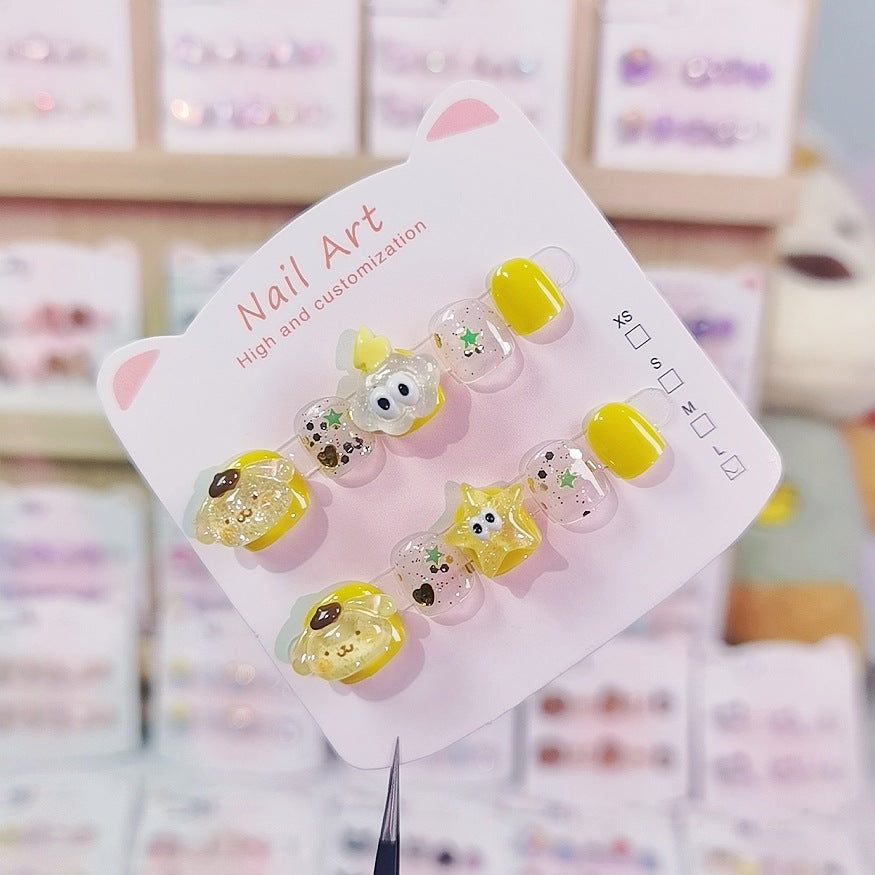 Pudding Dog Lightning Cloud Cute Kids Press On Nails
