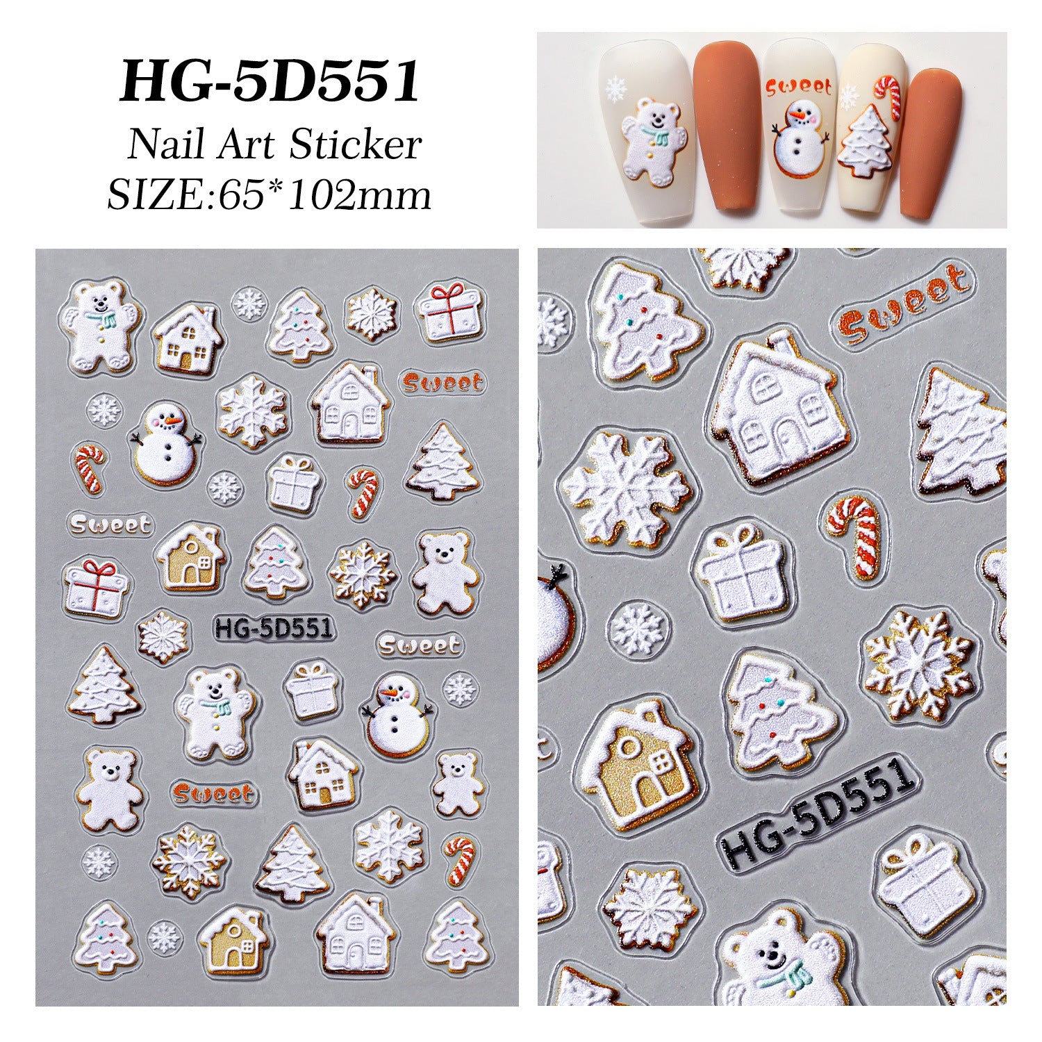 Original Christmas snowman manicure sticker 5D relief three-dimensional colored Christmas tree DIY nail sticker jewelry HG model