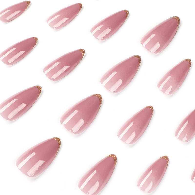 Unhas de pressão Art Naked Pink French Phnom Penh Glitter Unhas de pressão Art Finished Atacado unhas de pressão｜365nails