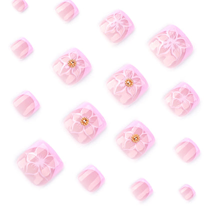 Classic French toenail piece 3D flower manicure toenail summer summer removable wear toenail piece wholesale｜365nails