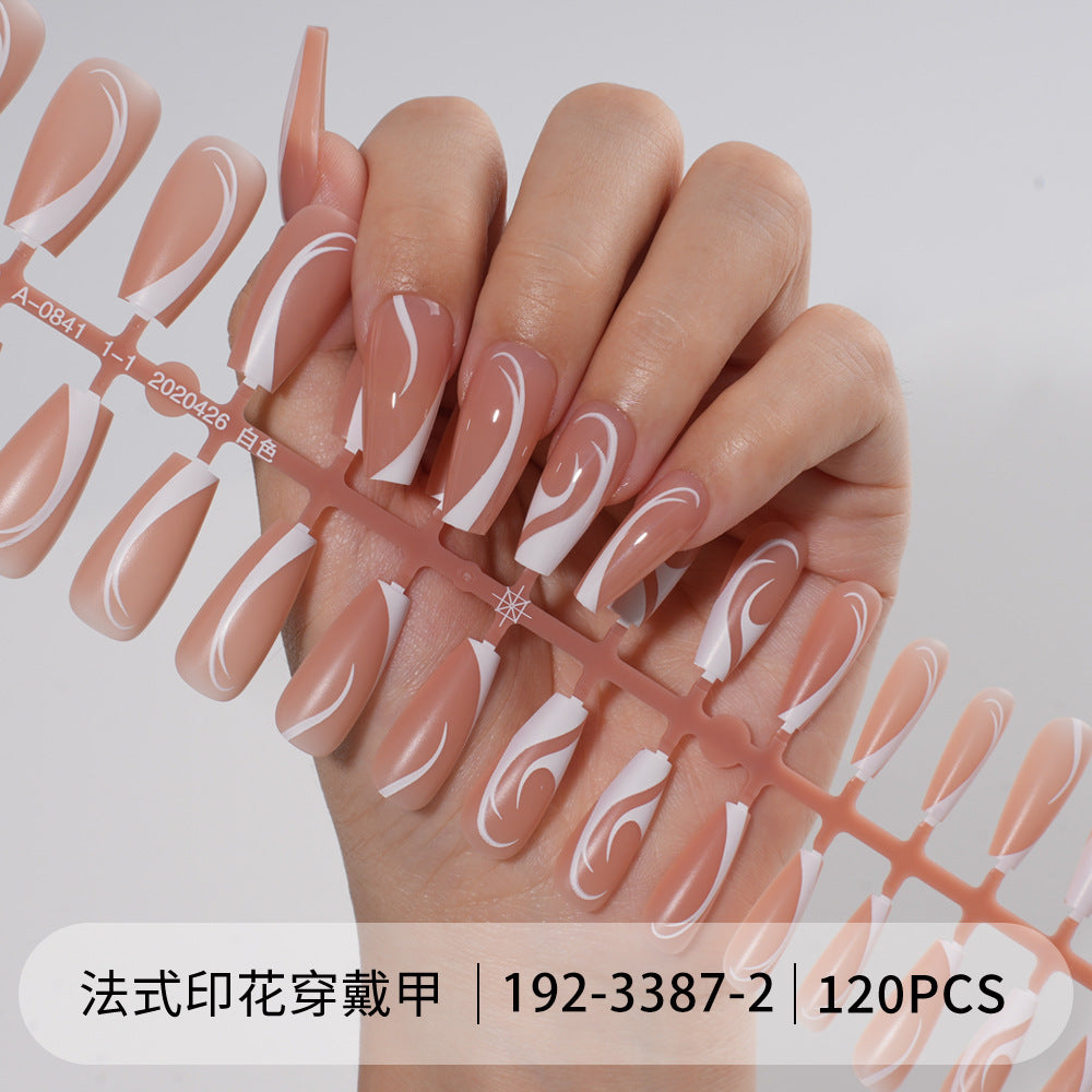 Nail Tips press on nails French, simple long ladder seamless detachable prefabricated nail piece fake nail 120 pieces bag patch nail art