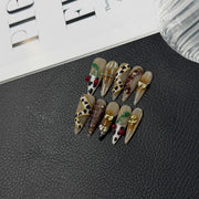 365nails: "Wild Bloom" – 3D Leopard & Cherry Handmade Stiletto Nails