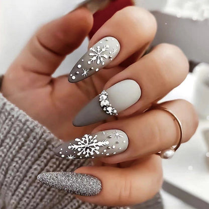 Christmas press on nails snowflake love snowman manicure short almond bow  long nail wholesale｜365nails