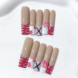 Pink Floral INS Style Long Press On Nails