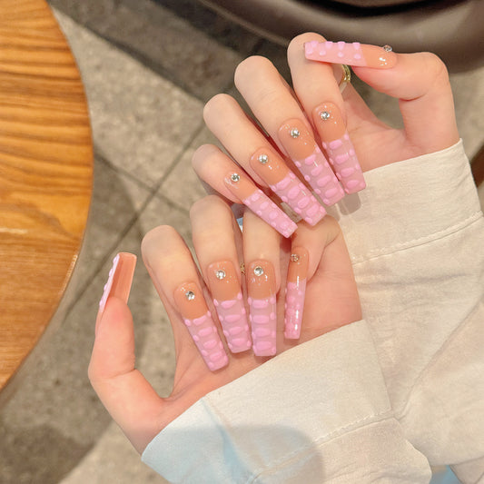 hand-painted French three-dimensional crocodile pattern texture Barbie pink bright summer girl nails | 365nails