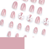Naked pink solid color  white bow love manicure  removable fake nail wholesale｜365nails