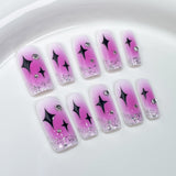 Parche de manicura cuadrado mediano y largo hecho a mano con destellos ruborizados. Uñas postizas reutilizables hechas a mano. Venta al por mayor. 365nails.