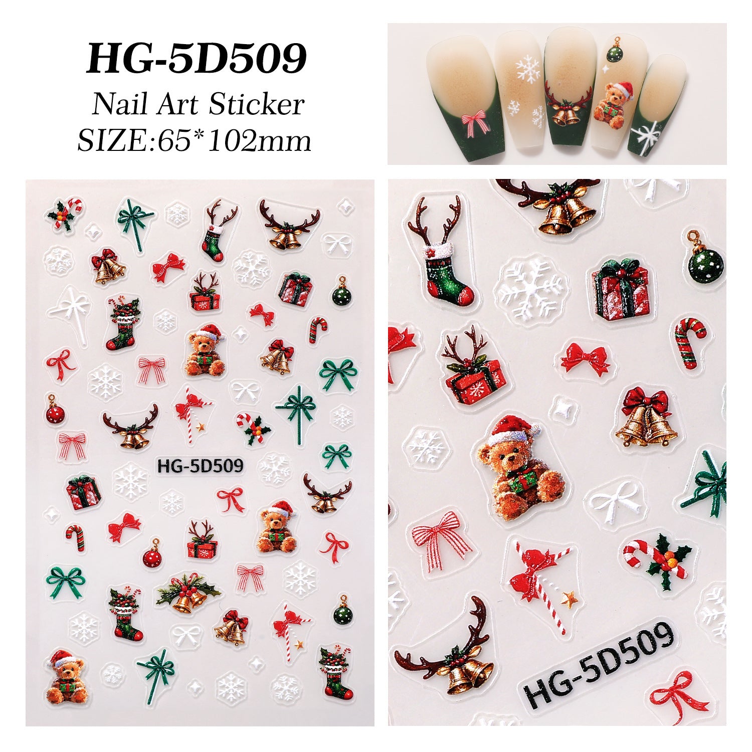 Original Christmas Nail Art Sticker 5D Embossed Three-dimensional Happy Christmas Elements DIY Nail Sticker Ornament HG