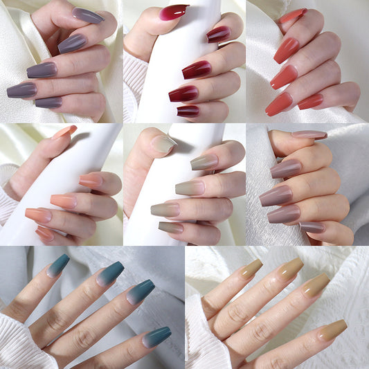French press on nails 24 pieces Boxed detachable finished product Wearable prefabricated fake nail patch Solid color manicure