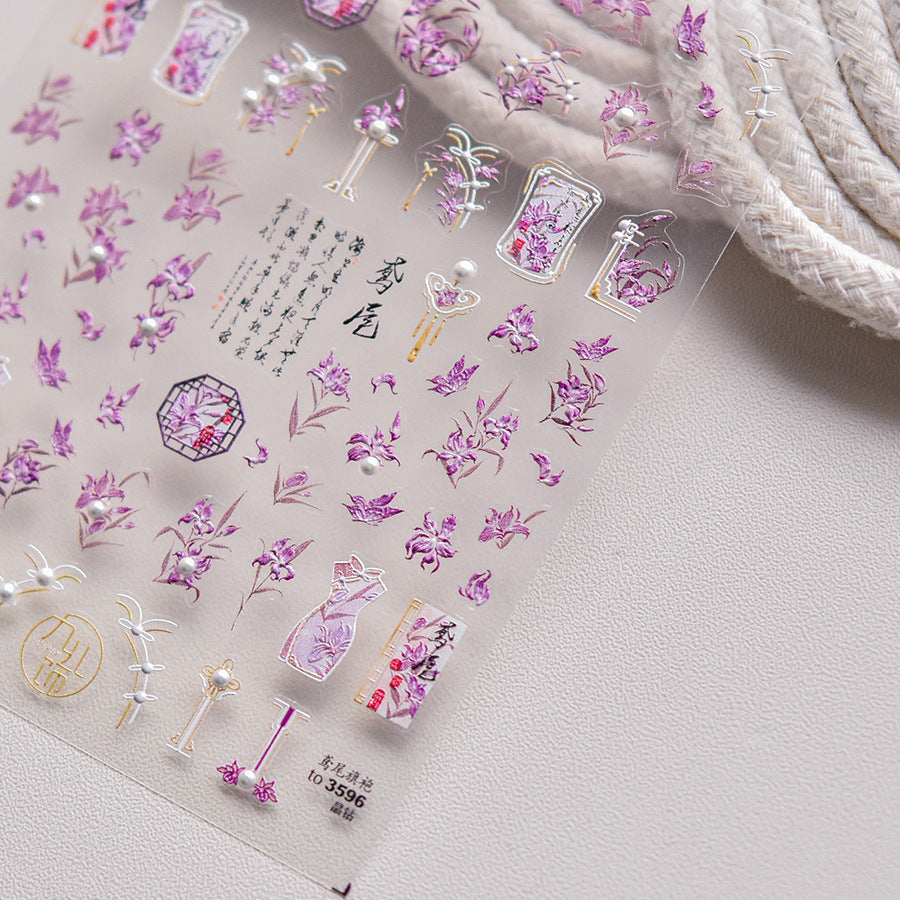 365nails: "Orchidée chinoise qipao cristal" – Autocollants pour ongles