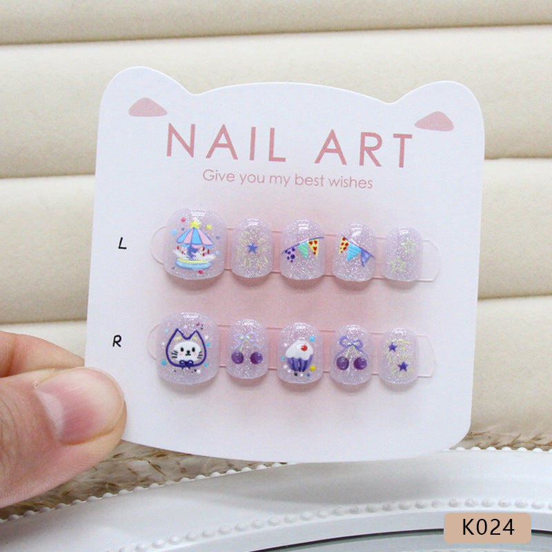 Gorgeous stars fireworks three-dimensional cartoon cat kids nails｜365nails