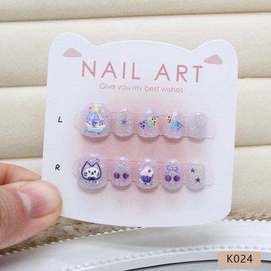 Gorgeous stars fireworks three-dimensional cartoon cat kids nails｜365nails