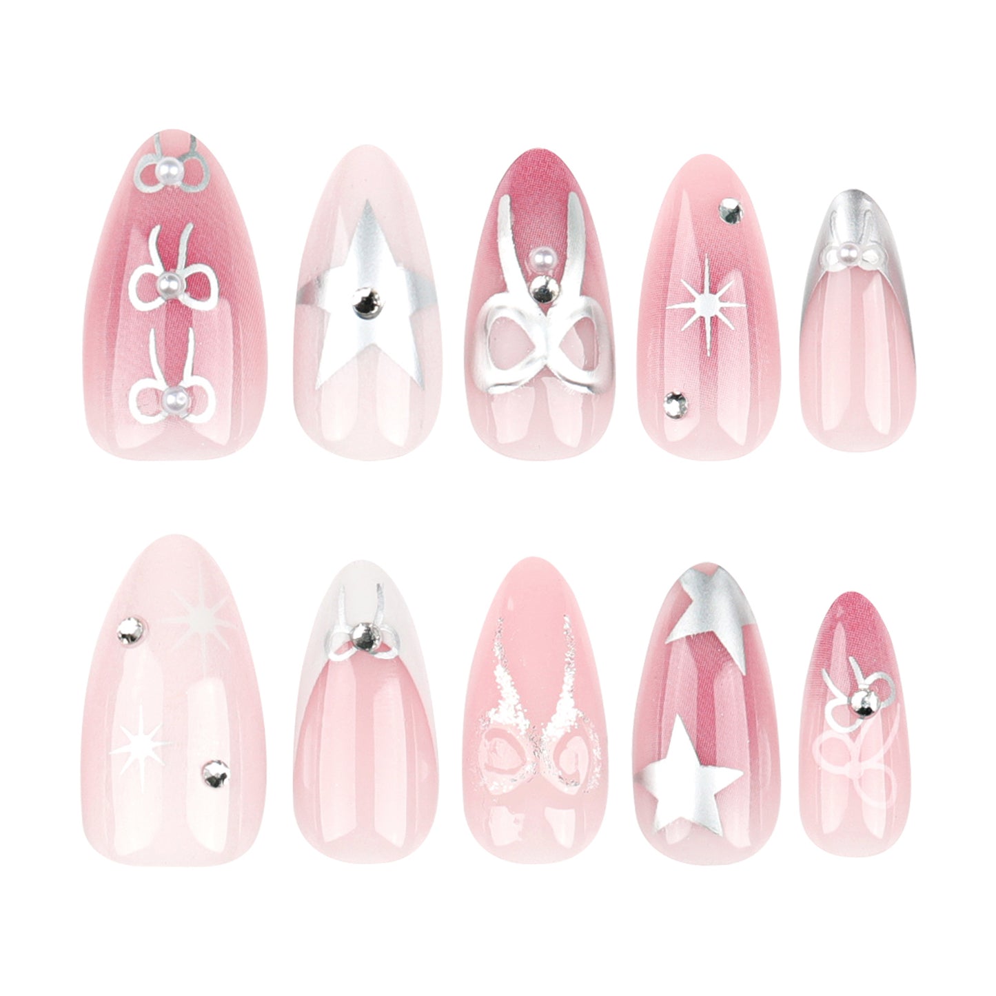French almond nail patch explosion bow  blush star manicure ｜365nails