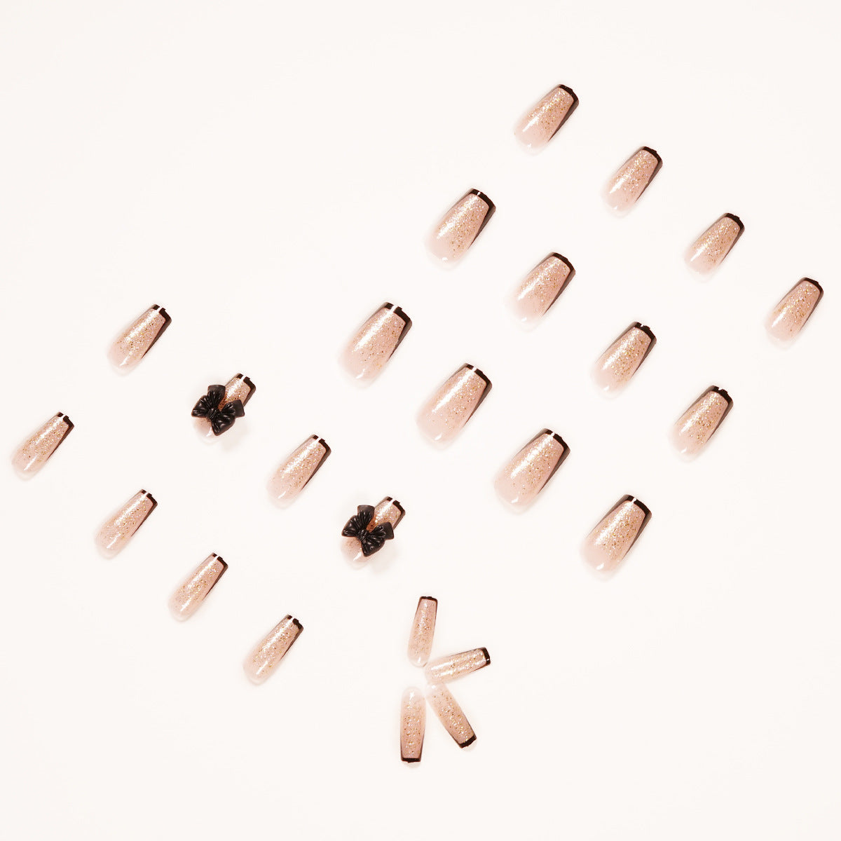 Black edge French manicure sticker gold powder bow fake nail sticker removable wearable manicure nail sticker factory direct sales｜365nails