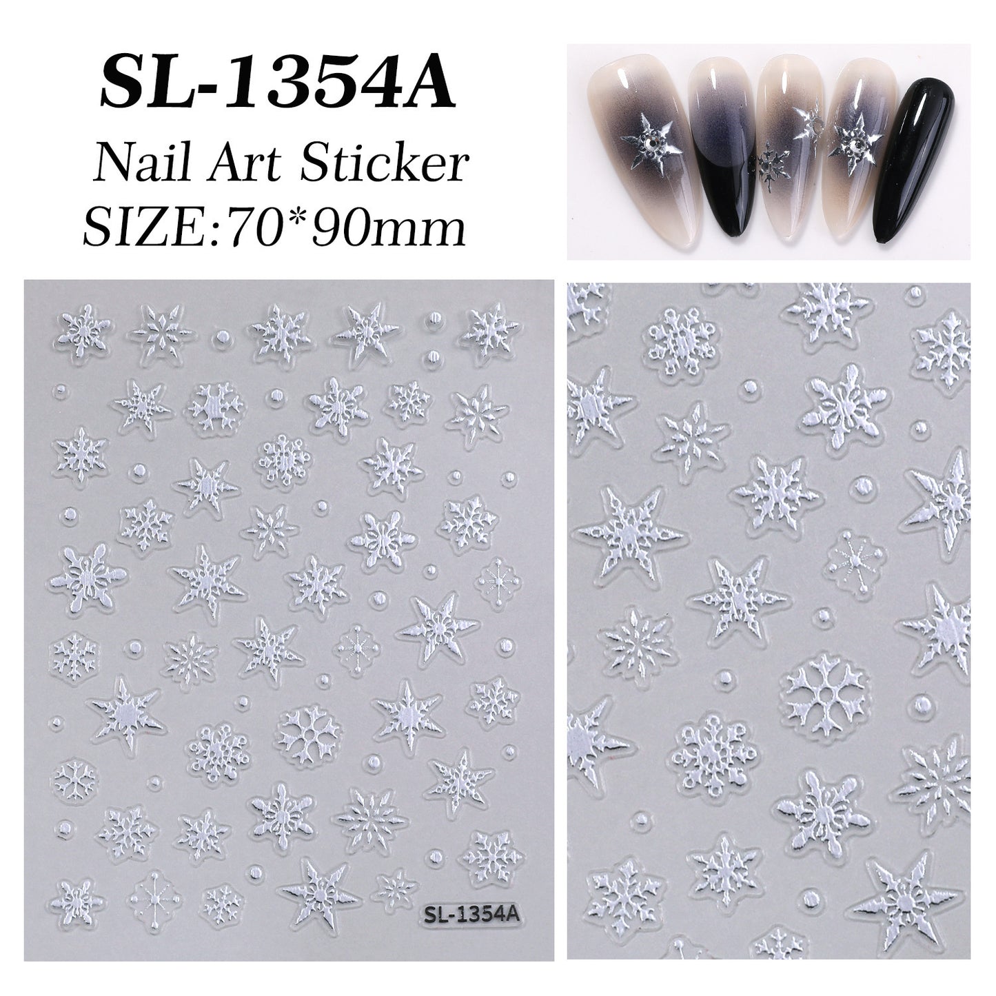 Winter Laser Snowflake Nail Art Sticker 5D Embossed Three-dimensional Hot Silver Snowflake DIY Nail Sticker Jewelry SL