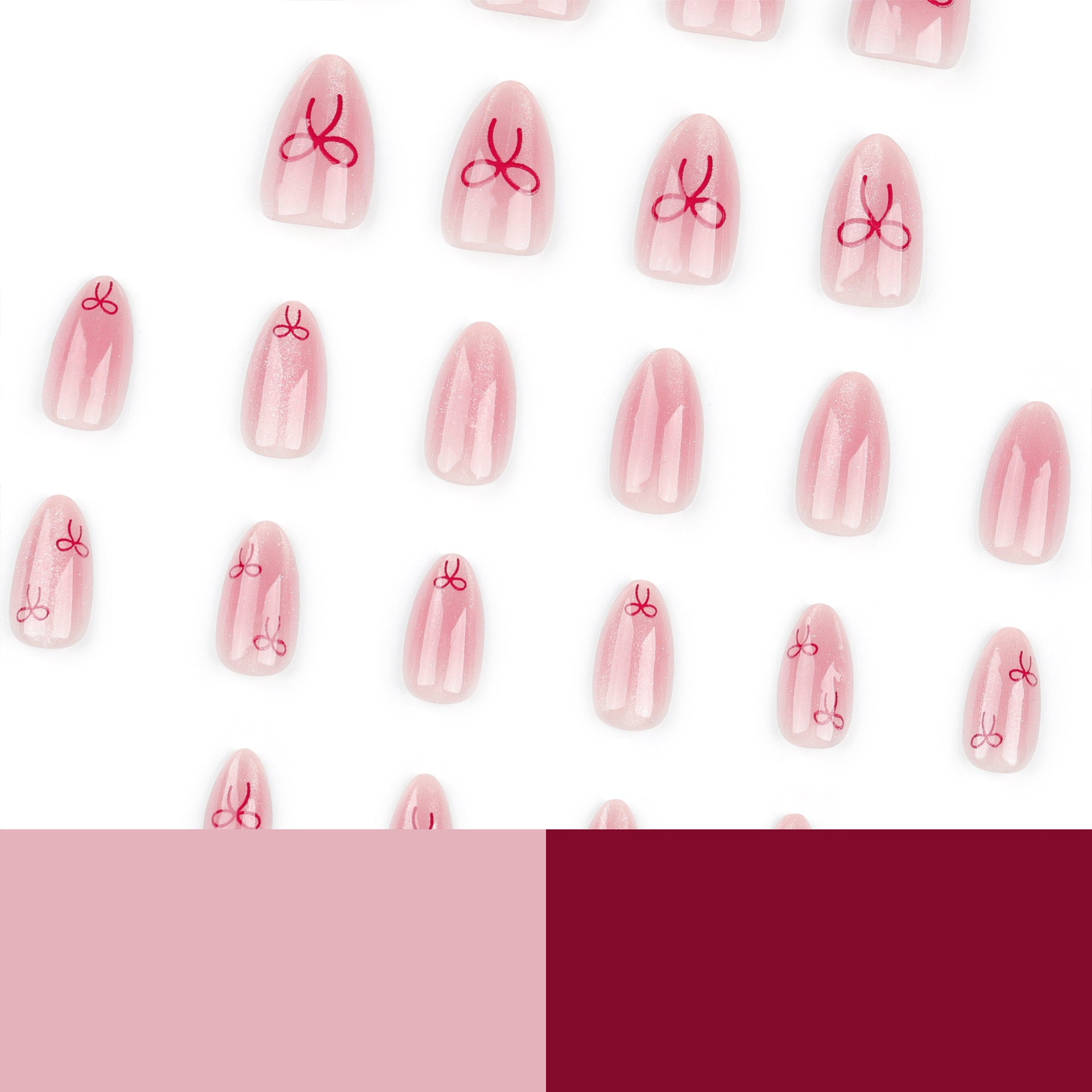 "Glitter Pink & Red Bow" - Precision Crafted Press-On Nails