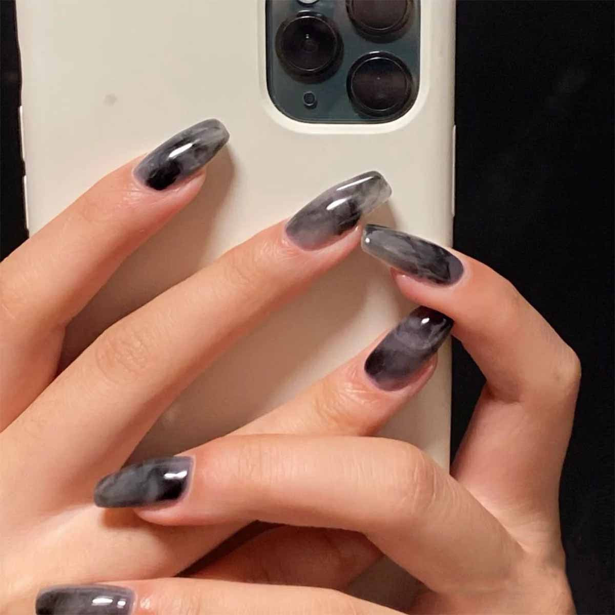 暈染冷調風格完成款穿戴甲，可拆卸甲貼｜365nails