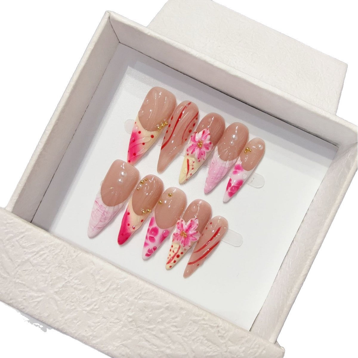 365nails: "Blushing Romance" – 3D Floral Handmade Stiletto Nails