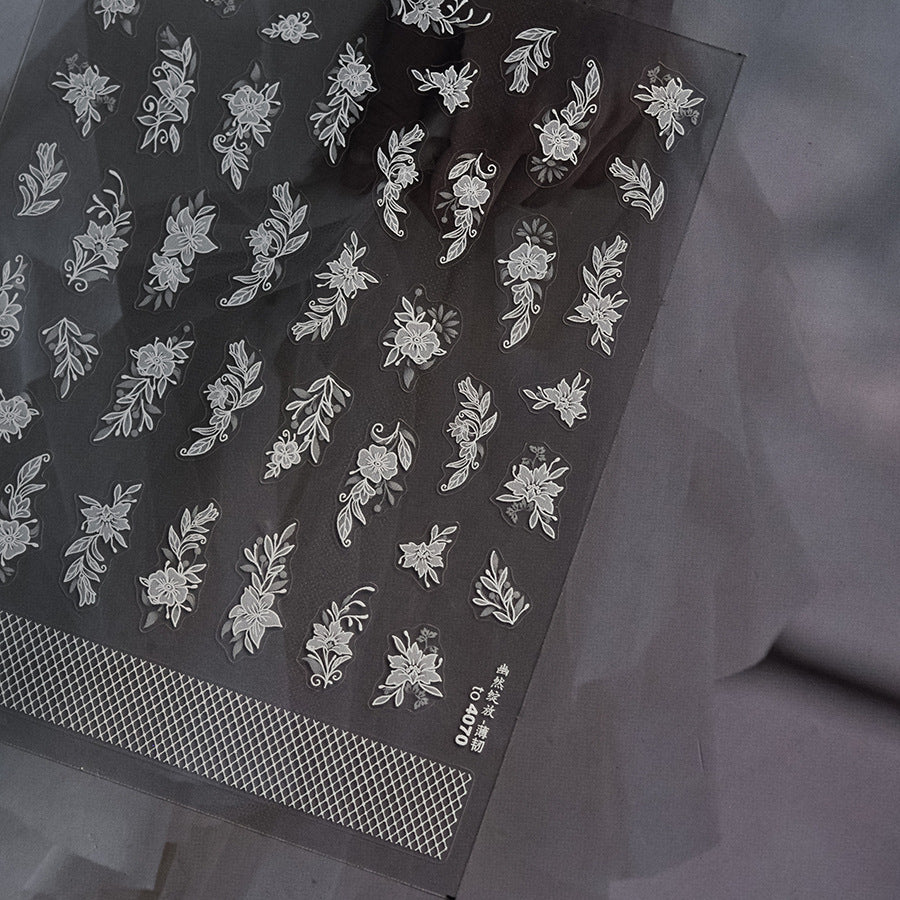 365nails 우아한 화이트 릴리 양각 네일 아트 스티커