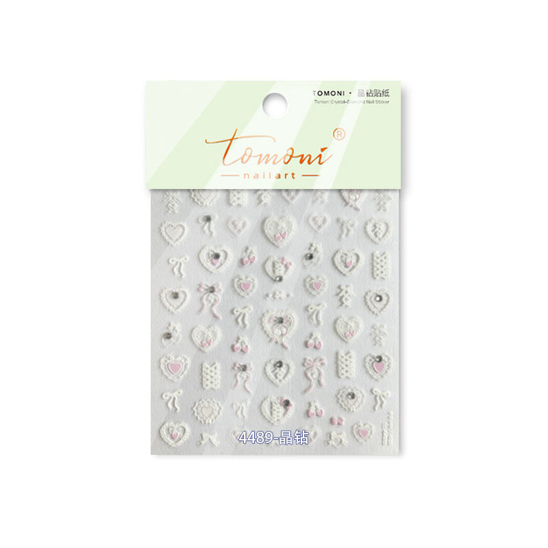 Crystal Diamond Lace Heart Collection: "Elegant Crystal Heart" – 3D Embossed Nail Sticker
