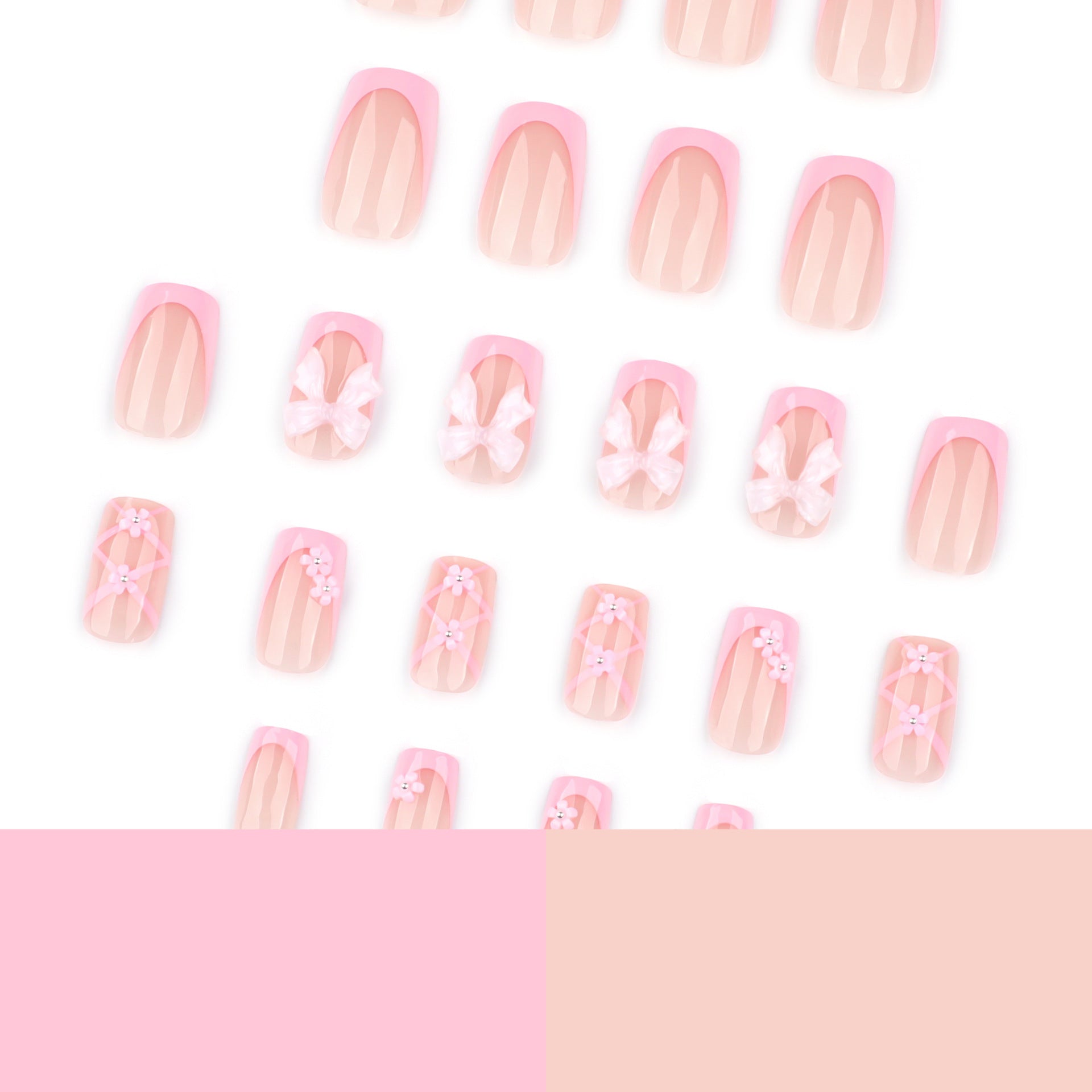 "Pink Ribbon & Floral Lattice" - Precision Crafted Press-On Nails