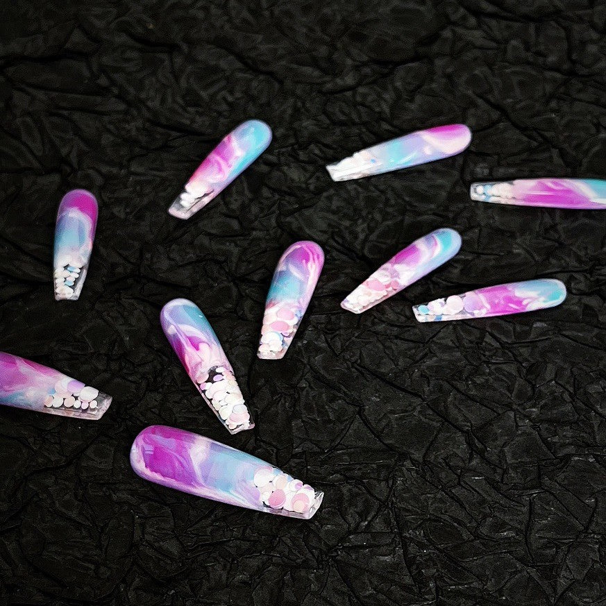 Title Cotton-Candy Aurora | Neon Cloud-Dye Art Series Press-On Nails