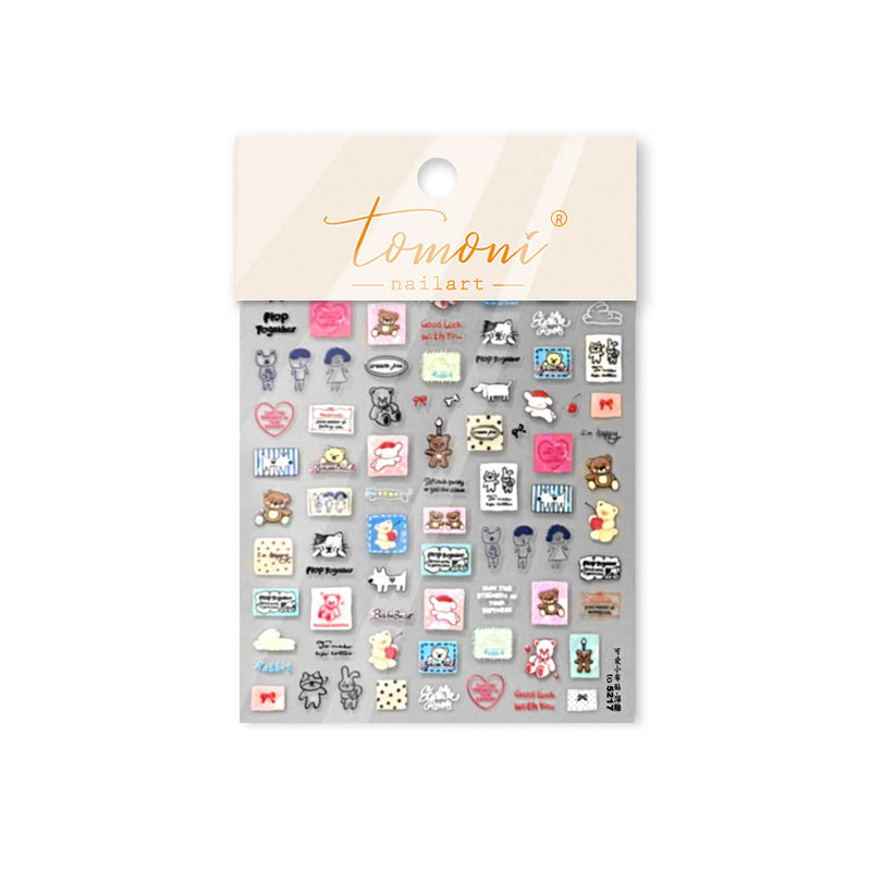 Retro Cartoon Collection: "Vintage Doodle" – 3D Embossed Nail Sticker