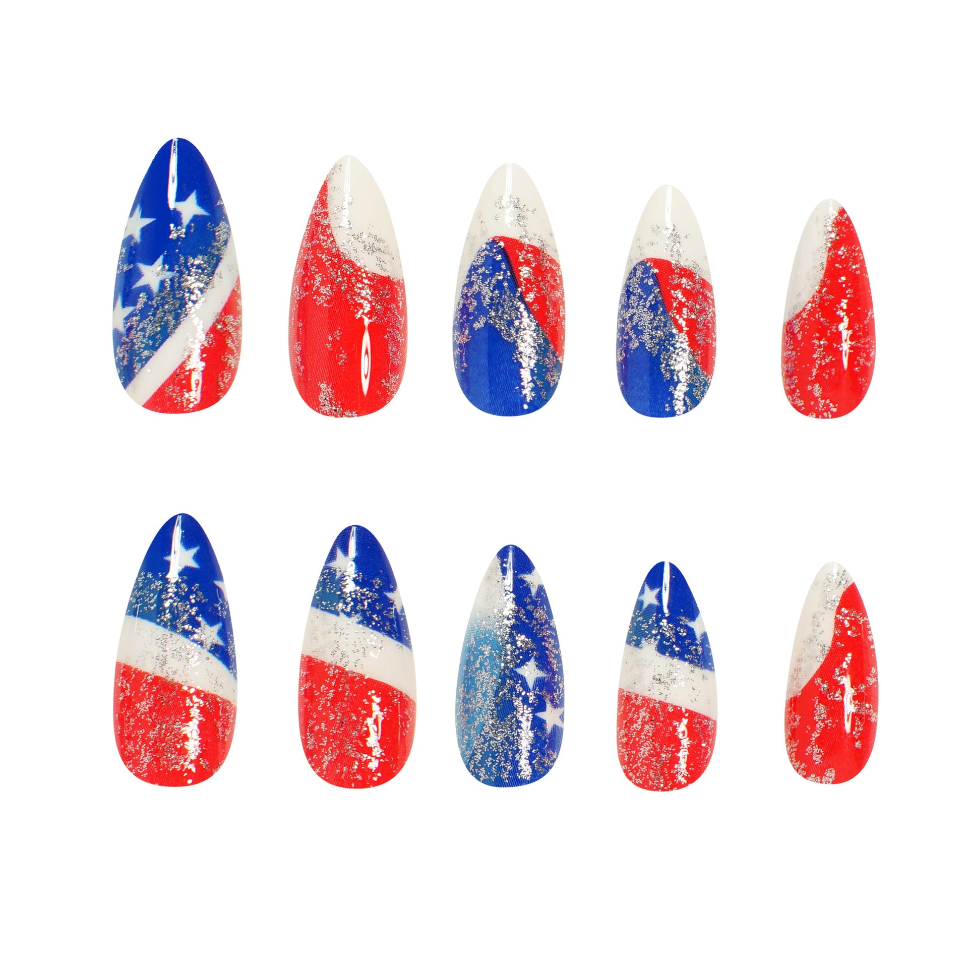 365nails: 독립기념일 반짝이는 별빛 그라데이션 프레스온 네일
