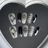 Unhas postiças de metal tridimensionais com espelho mágico em pó, pintadas à mão, com acabamento em unhas postiças, estilo 365nails