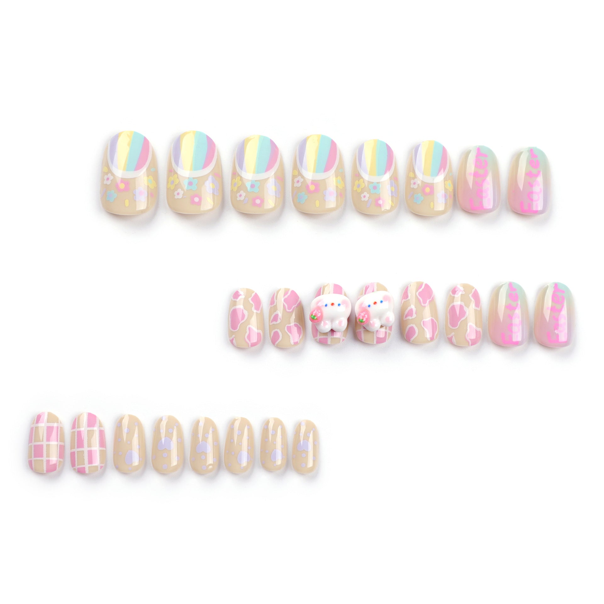 Manicura de Pascua, lindo conejo de dibujos animados, uñas postizas, pegatinas para uñas, uñas postizas, 365nails