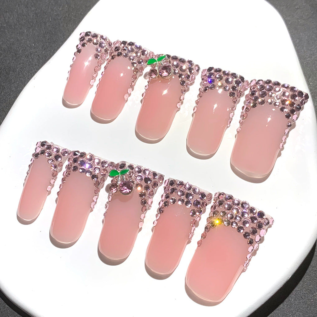 Pink Crystal Frame Elegant Press On Nails