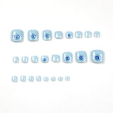 Unhas postiças azuis para os pés, manicure com efeito cool eye, produto finalizado, atacado, unhas postiças removíveis ｜365nails