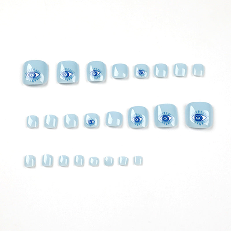 Unhas postiças azuis para os pés, manicure com efeito cool eye, produto finalizado, atacado, unhas postiças removíveis ｜365nails
