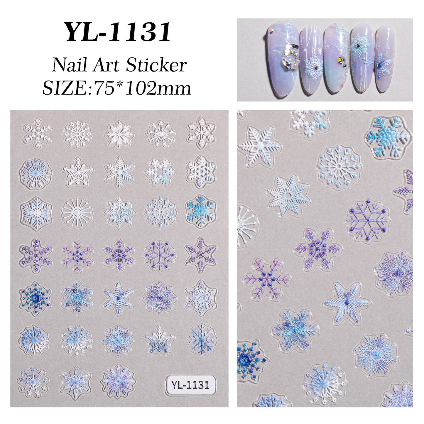 Winter Christmas Snowflake Nail Art Sticker 5D Embossed Three-dimensional White Hollow Snowflake Nail Sticker Ornament YL