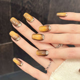 Caramel Brown Gradient Crystal Press On Nails