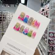 365nails: "Rainbow Reverie" – 3D Floral Crystal Handmade Coffin Nails