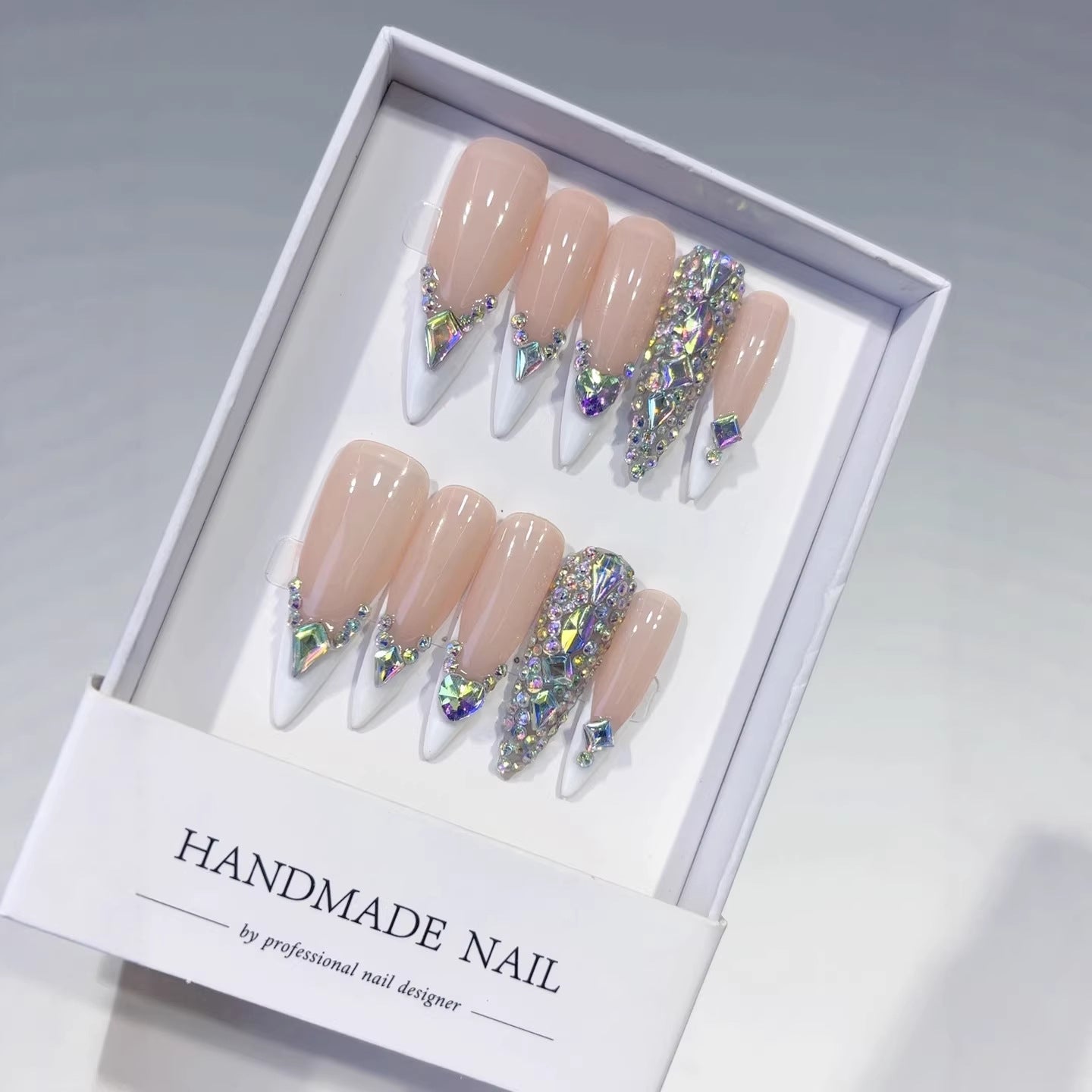 Nude Crystal French Glam Statement Press On Nails