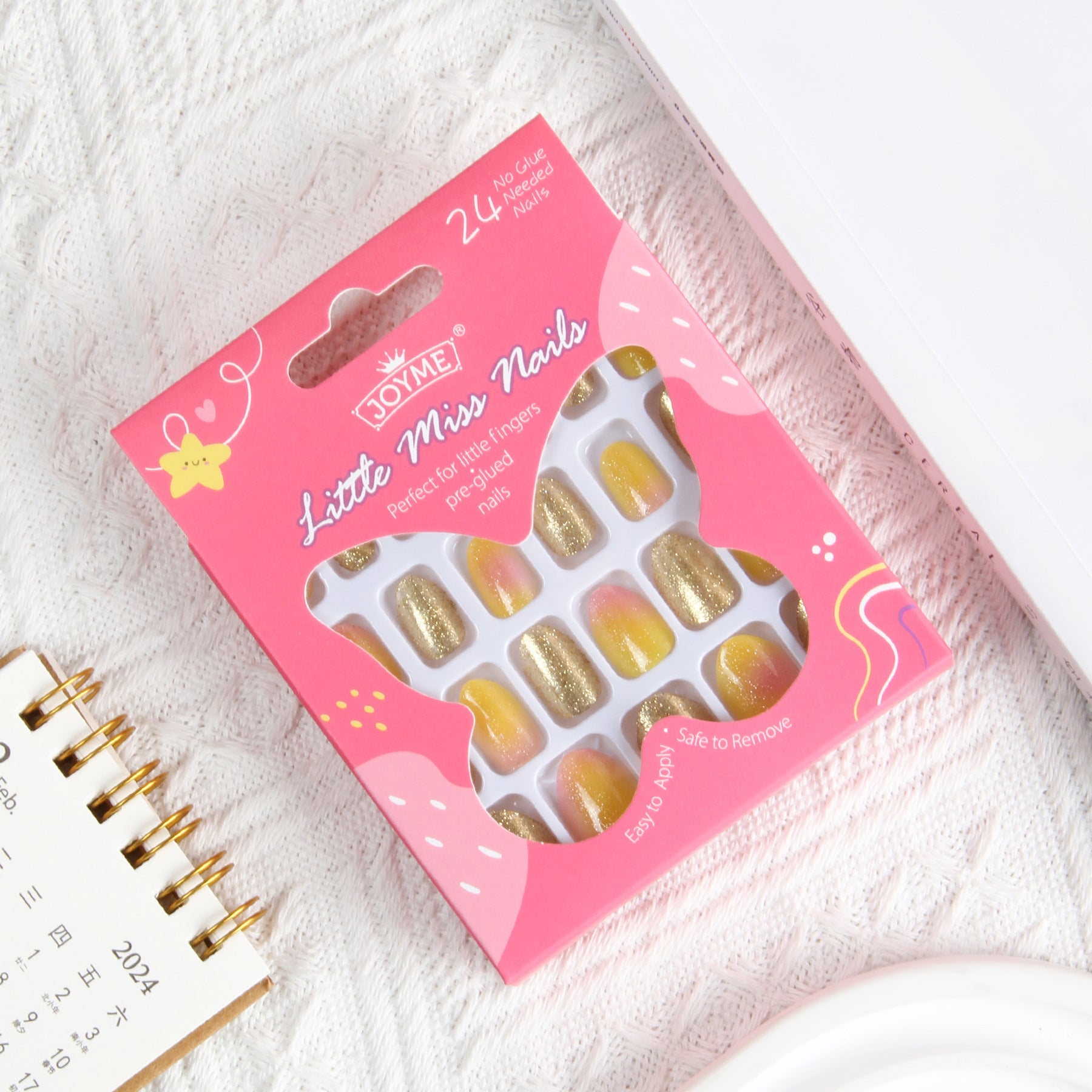 Kids press-on nails 24 pieces of smudged yellow glitter sparkles