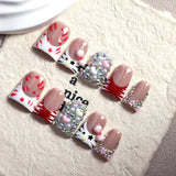 Red Kitty Crystal Cute Press On Nails
