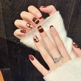 Red Floral Gold Chic Winter Nails