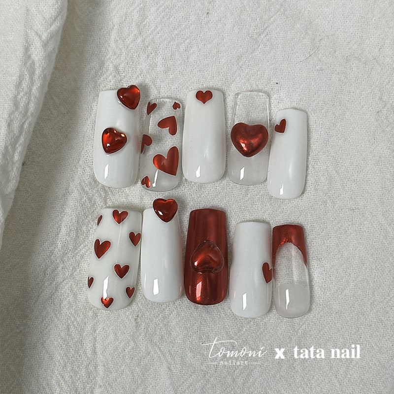 Red Heart Wave: "Love Heart Wave" – 5D Embossed Nail Sticker